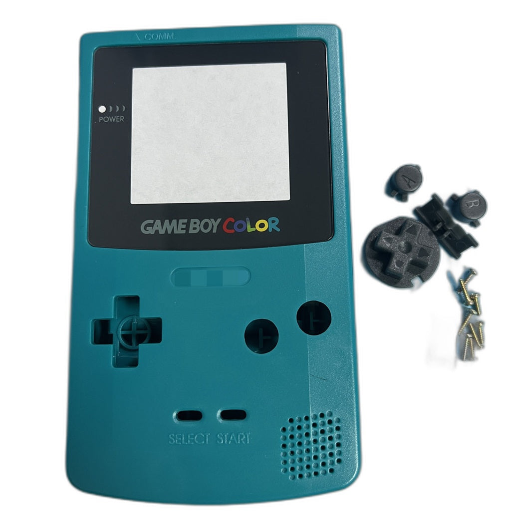 Teal Game Boy Color replacement shell kit with buttons and screws