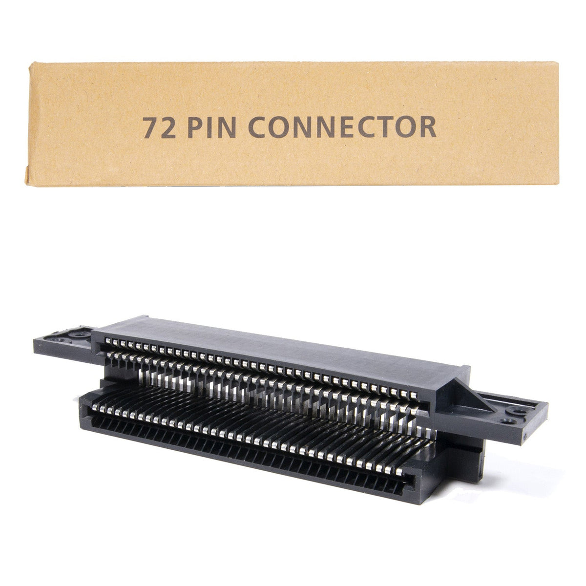 Replacement 72-pin cartridge connector for the front-loading NES, shown with its box