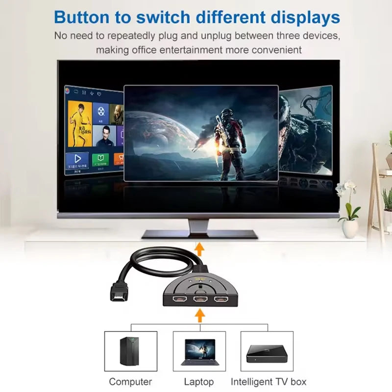 4K HDMI Splitter - 3-Port 3-in-1 Out Switcher for HDTV