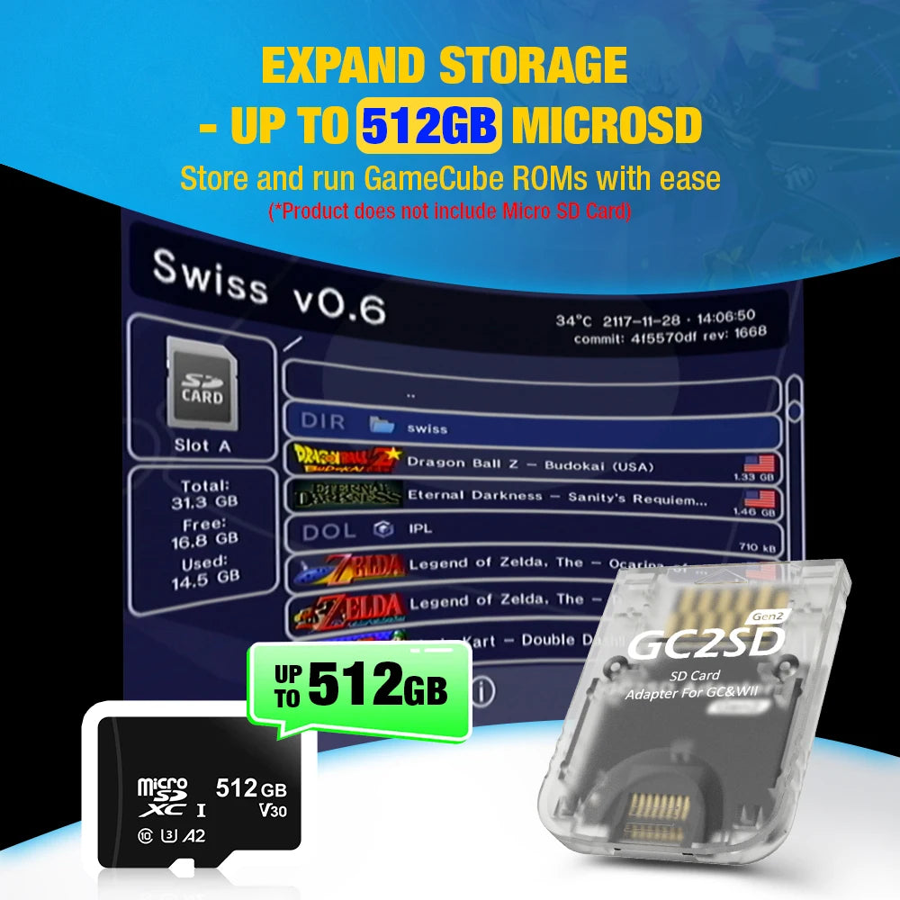 GC2SD Gen2 Memory Card Adapter - Enhanced Speed for GameCube & Wii