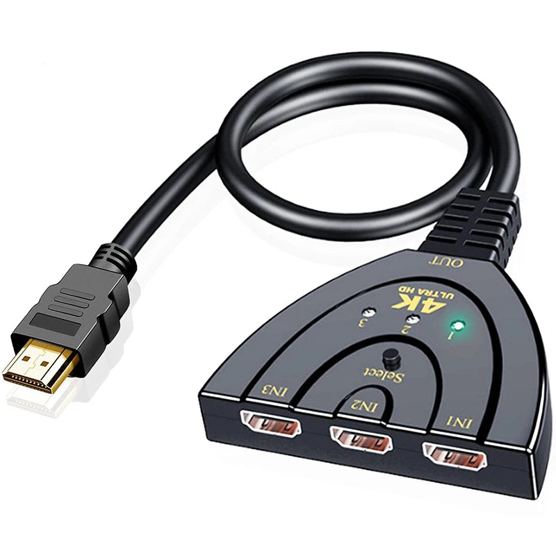 4K HDMI Splitter - 3-Port 3-in-1 Out Switcher for HDTV