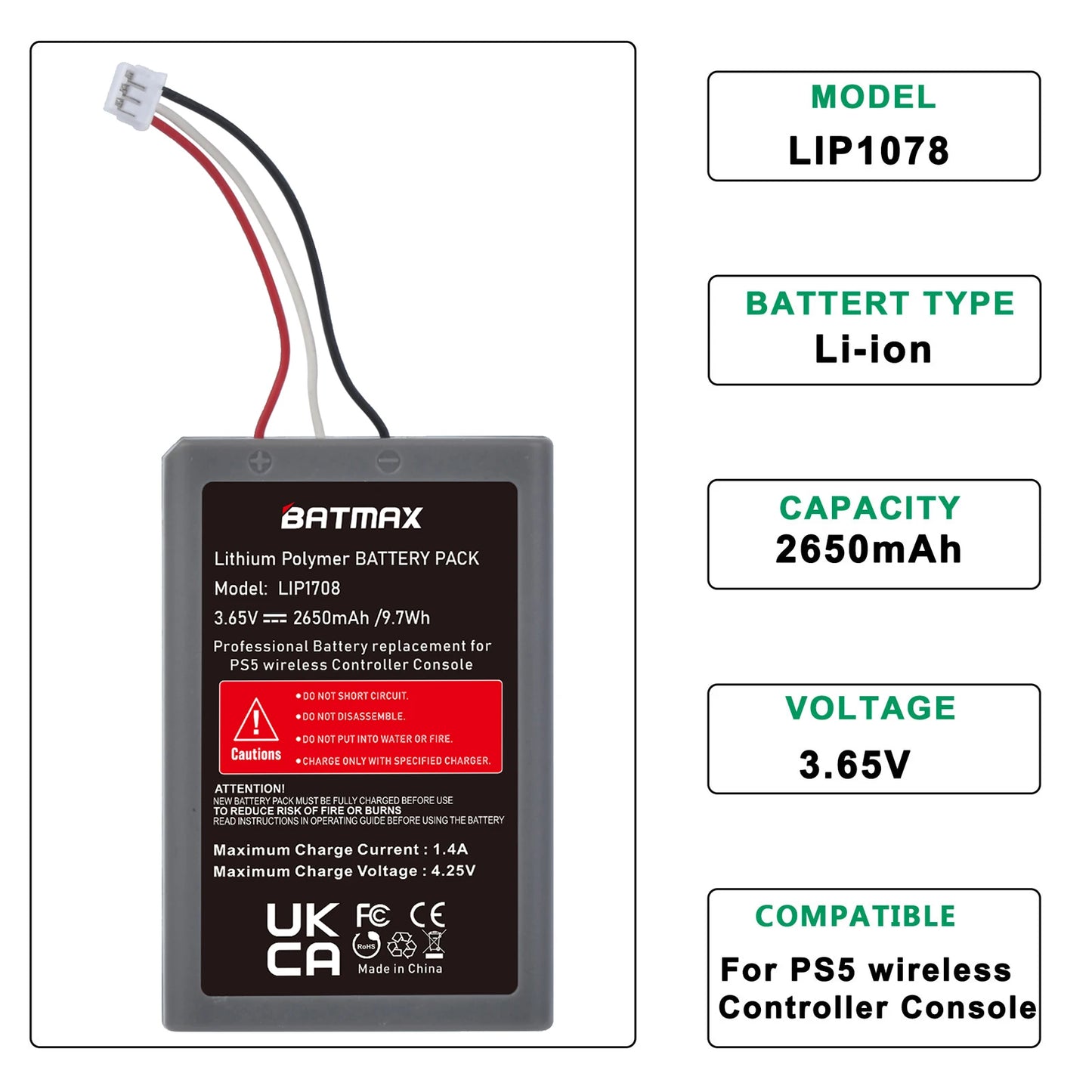 PS5 DualSense Controller Replacement Battery - Rechargeable Li-ion