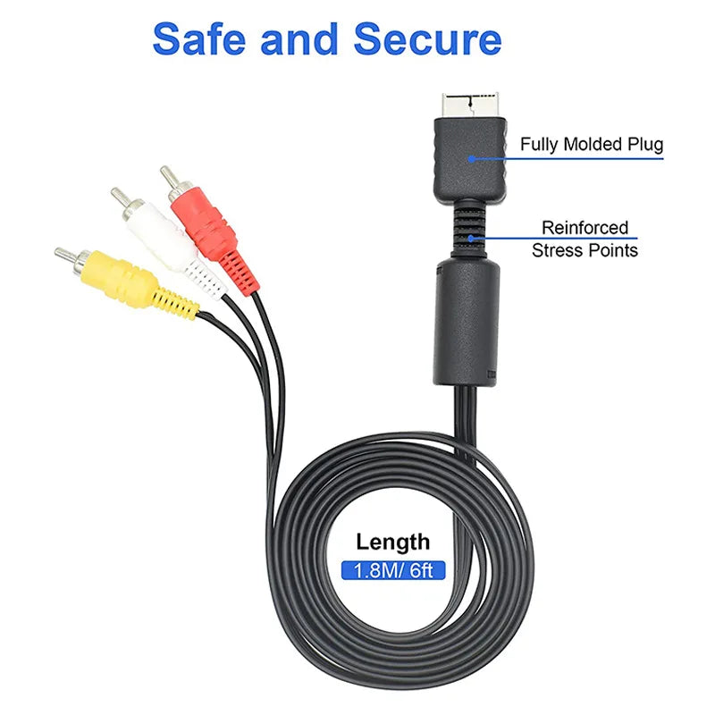 AV Cable for PS1/PS2/PS3 - Audio Video RCA to LCD Monitor/TV