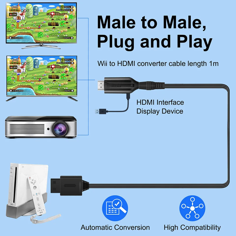 Wii to HDMI Converter - 1080P Video Cable Adapter for HDTV