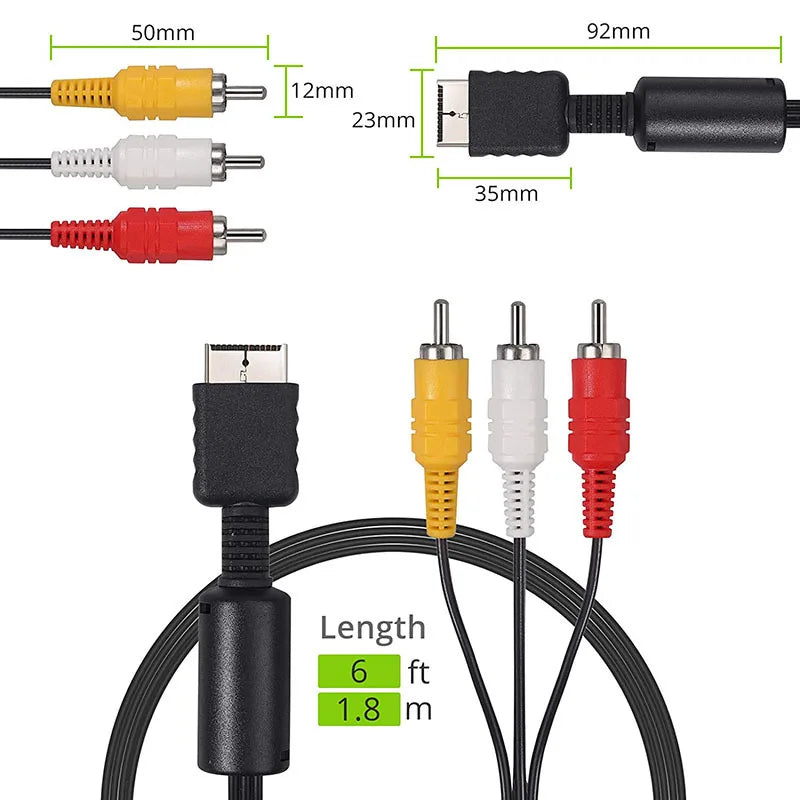 AV Cable for PS1/PS2/PS3 - Audio Video RCA to LCD Monitor/TV