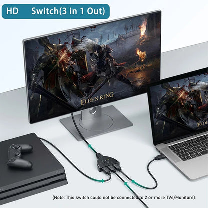 4K HDMI Splitter - 3-Port 3-in-1 Out Switcher for HDTV